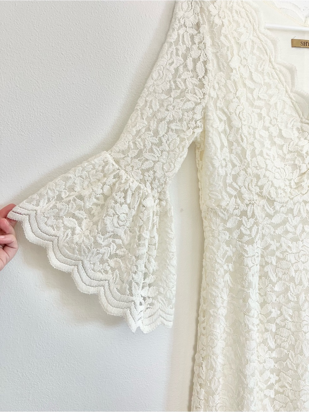 Shyanne Western Lace Mini Dress Romantic Boho Festival Sheer Bell Sleeve Fairy M - Picture 7 of 13